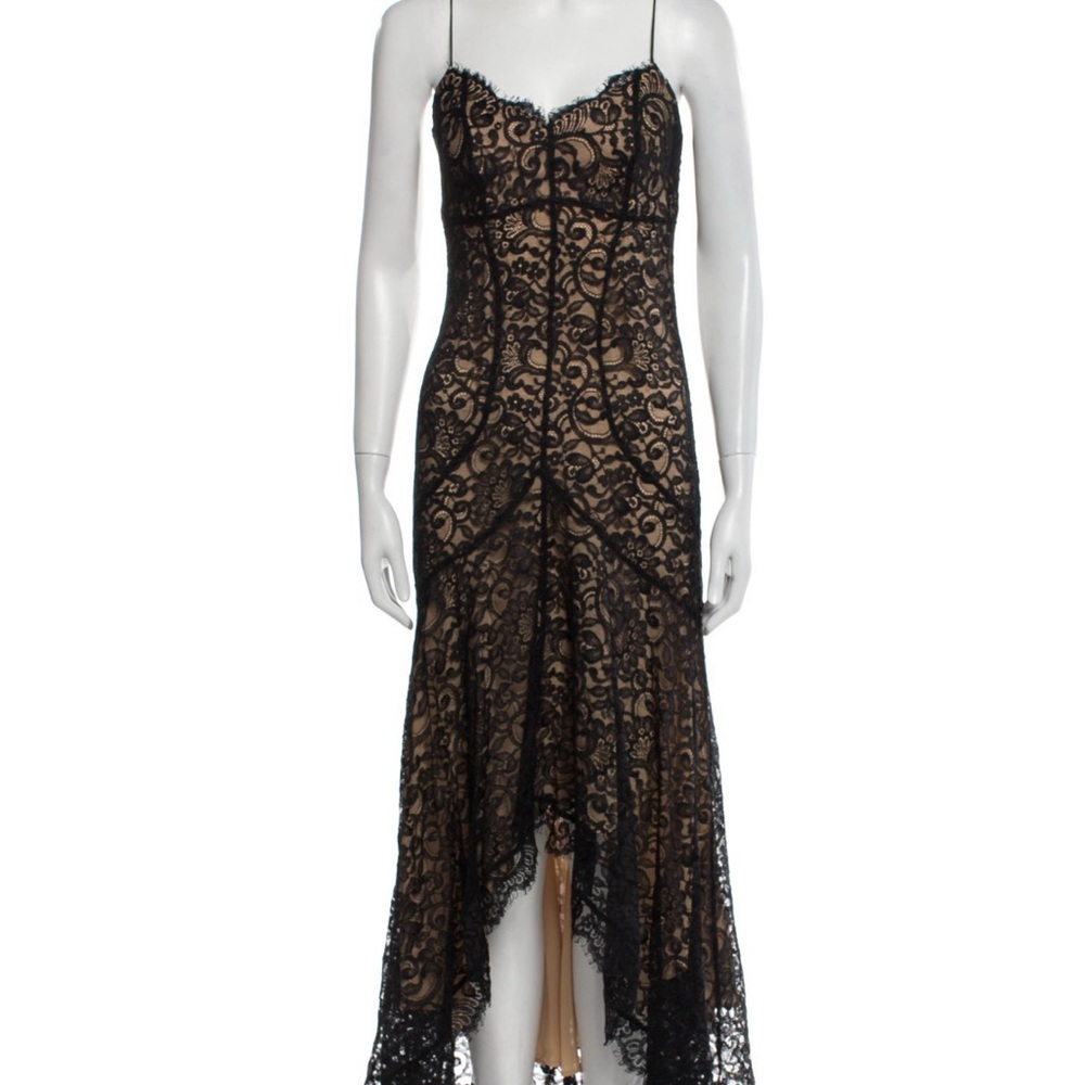 Nicole by Nicole Miller Black and Tan Asymmetrical High-Low Cocktail Dress